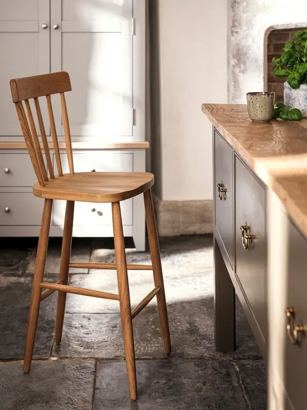 Cotswold Company Natural Elkstone Mellow Oak Spindleback Bar Stool