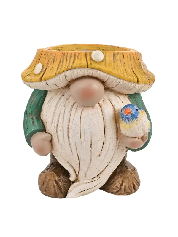 Country Living White Gnome With Bird Planter