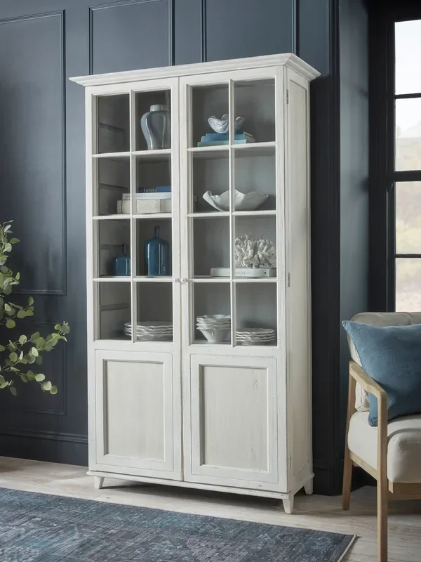 Cox & Cox White Washed Vejle Display Cabinet