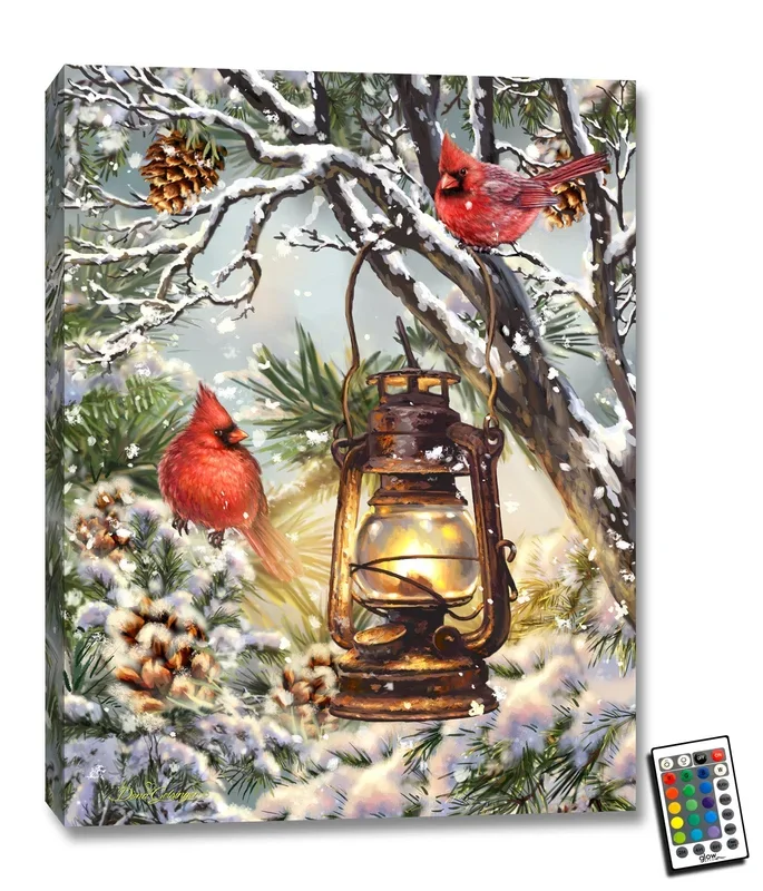 Cozy Cardinals 18×24 Fully Illuminated LED Wall Art