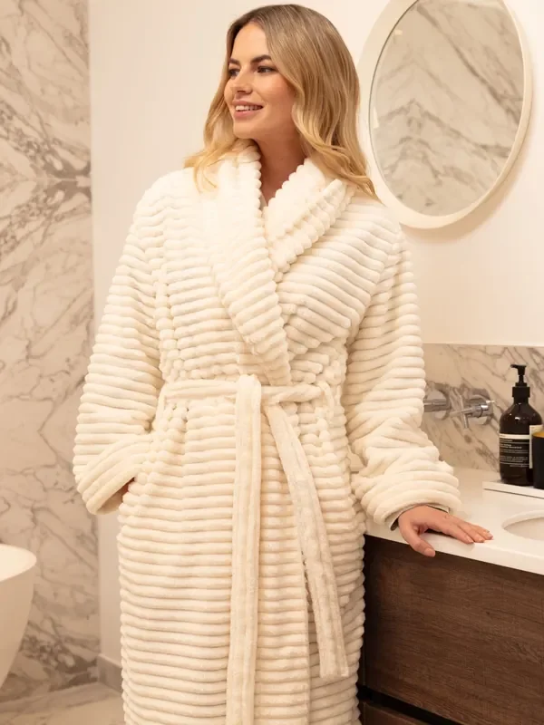 Cyberjammies Cream Striped Sealskin Fleecy Dressing Gown