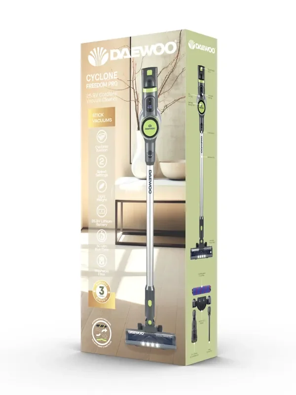 Daewoo Grey Cyclone Freedom Digipro Cordless Vacuum Cleaner With Turbo Brush