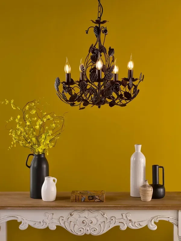 Dar Lighting Matt Black Brushed Bronze Priscilla 5lt Pendant Light