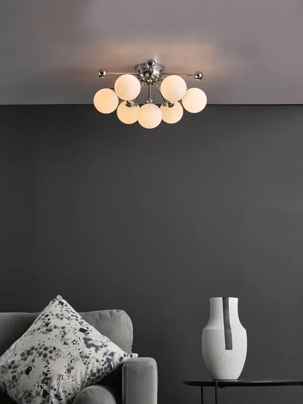 Dar Lighting Polished Chrome Opal Glass Ursa 7lt Flush Light