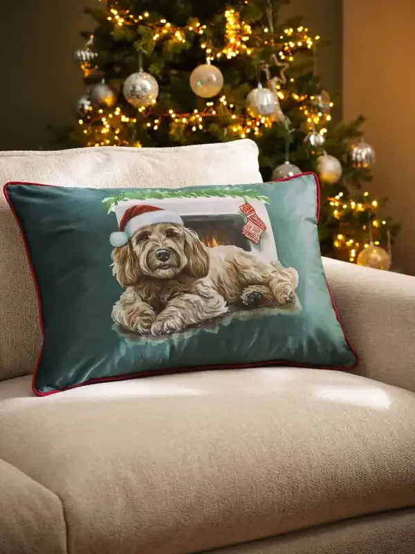 Dark Green 40 x 59cm Charlie The Cockapoo Christmas Cushion