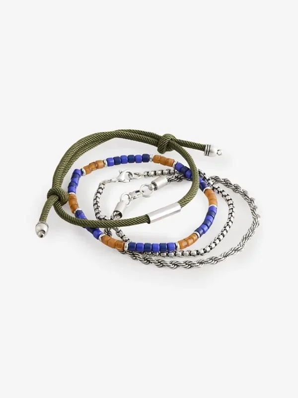 DCK Mens Green Bead And Chain Bracelets 4 Pack