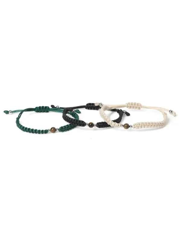 DCK Mens Tigers Eye Corded Black Bracelets 3 Pack