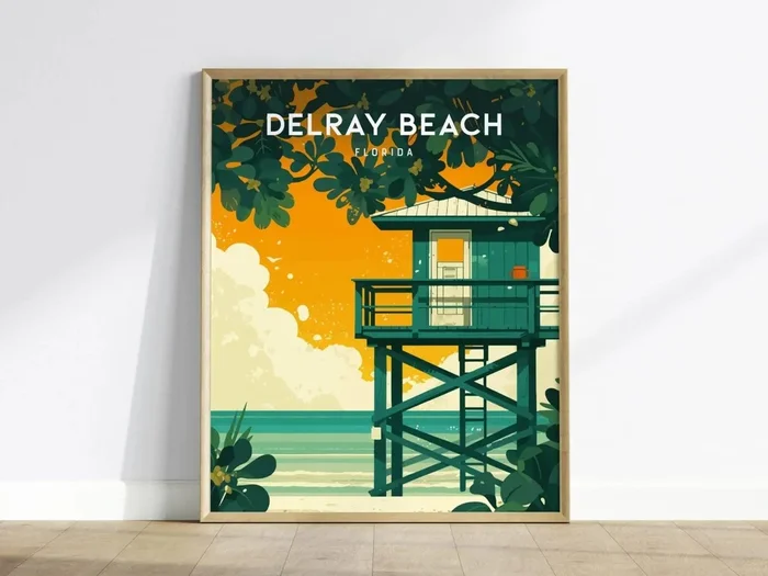 Delray Beach Poster | Boca Raton South Florida Coastal Wall Art | Framed or Unframed
