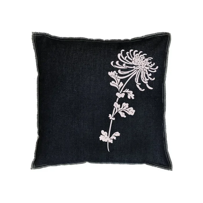 Denim Flocked Mum Pillow – White, 18″ x 18″