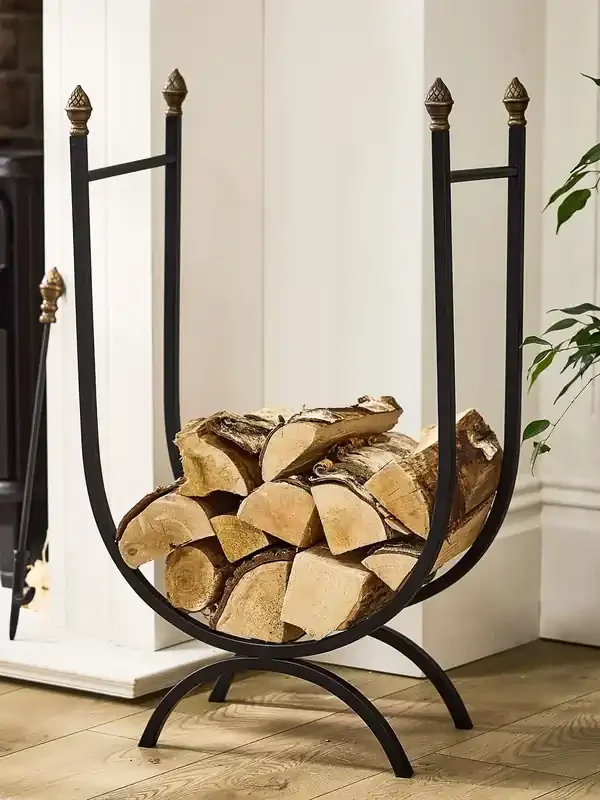 Dibor Black U Shape Log Holder with Acorns