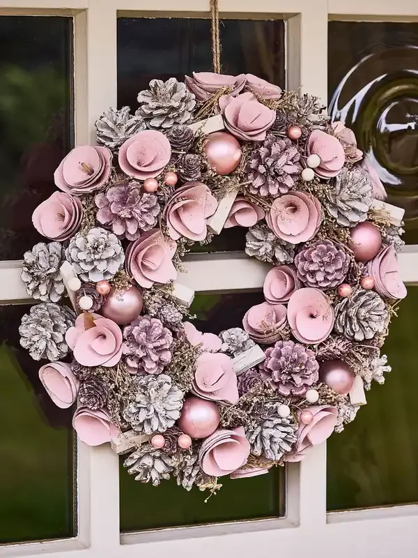 Dibor Pink Roses 38cm Wreath