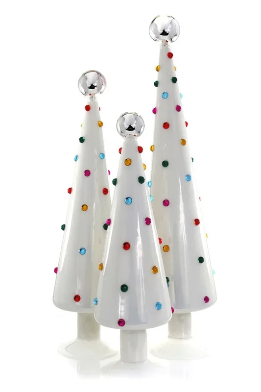 Dotted Ivory Glass Trees, Set of 3