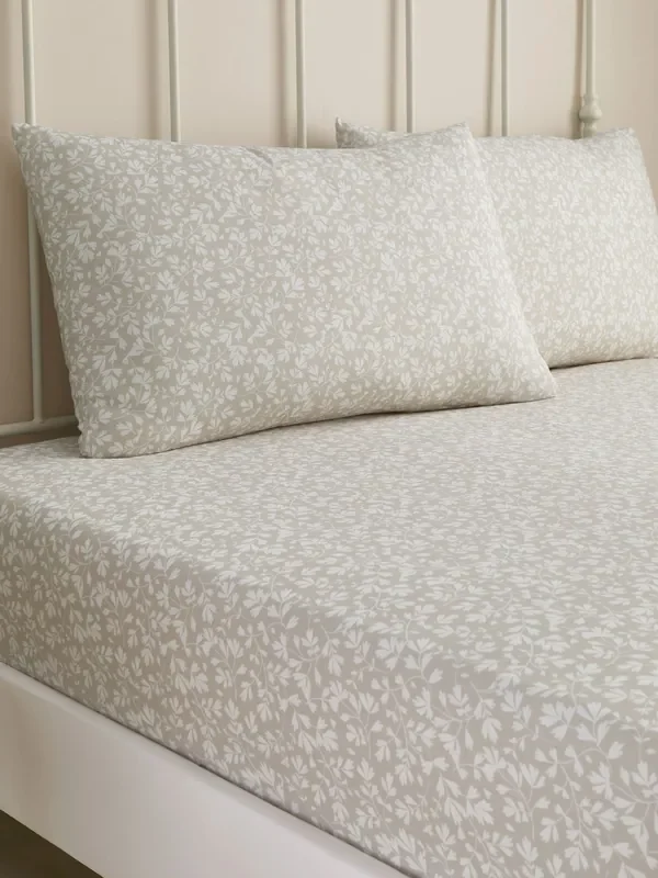 Dreams & Drapes Natural Tess Easy Care 28cm Fitted Bed Sheet Set