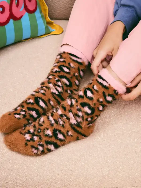Eleanor Bowmer Pink Leopard Cosy Socks 2 Pack