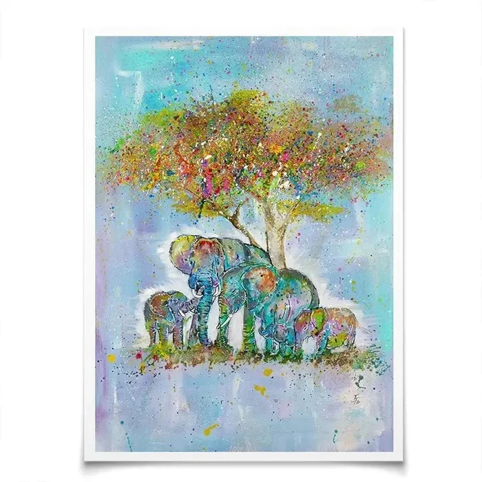 Elephants Under The Tree Art Print