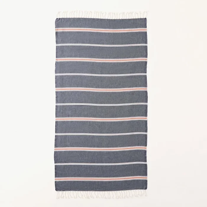 European Navy Stripe Turkish Peshtemal Beach Towel