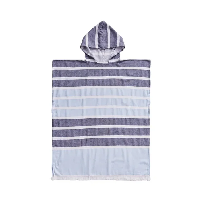 European Turkish Bodrum Stripe Blue Hooded Beach Towel