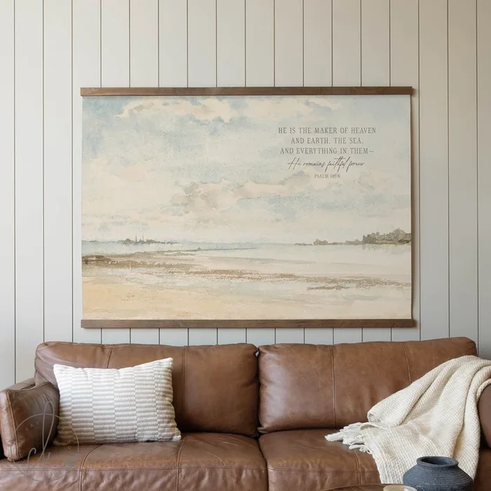Extra Large Beach Wall Art Tapestry | Neutral Coastal Landscape Canvas | T12
