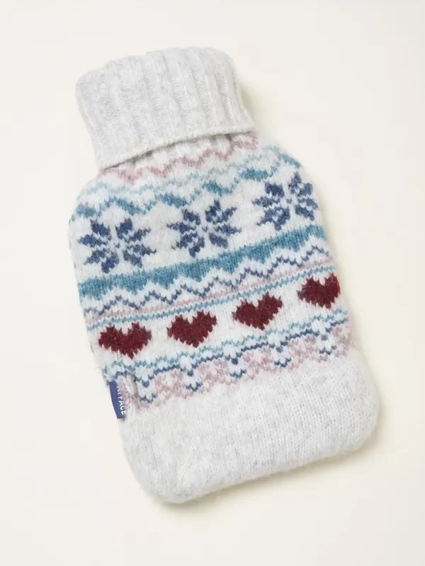 FatFace Grey Fair Isle Knitted Hot Water Bottle