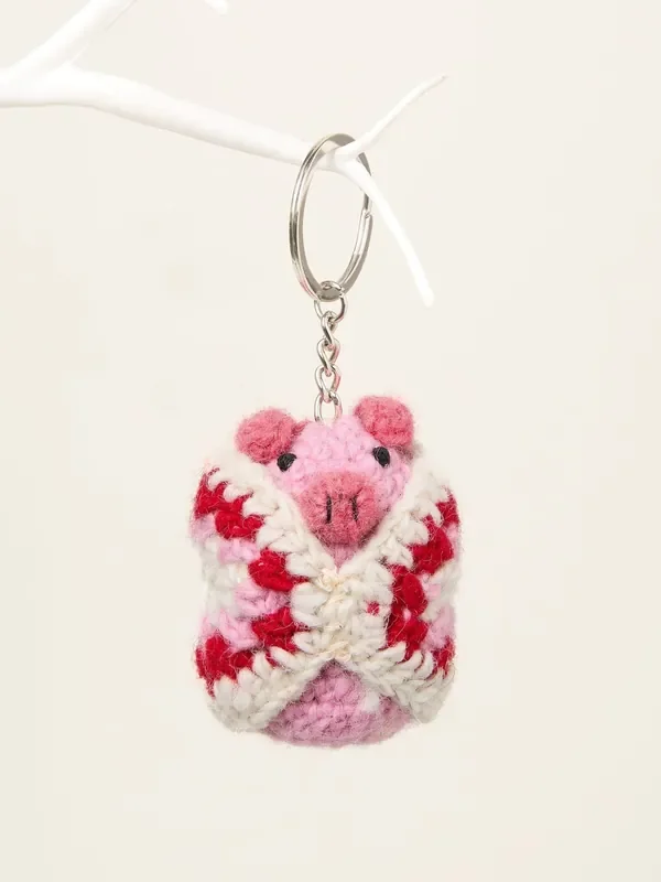 FatFace Pink Pig in a Blanket Crochet Keyring