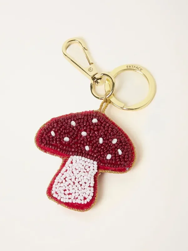 FatFace Red Mushroom Beaded Bag Charm Keyring