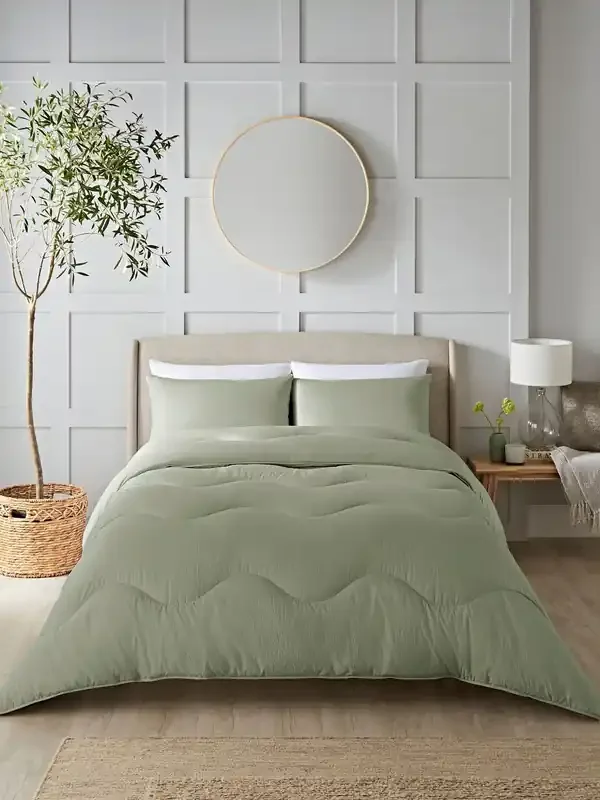 FBC Green Seersucker Coverless Duvet Set