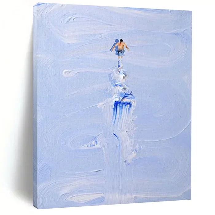 “Figure on Blue Impasto Path” – Small figure on a textured, blue and white impasto “path”. DTP327