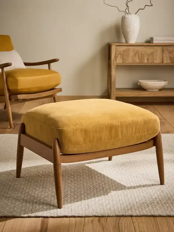 Fine Chenille Ochre Yellow Hampton Wooden Stool