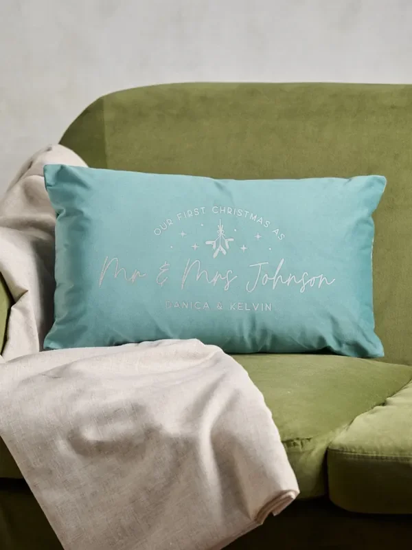 First Christmas Married Velvet Cushion by No Ordinary Gift