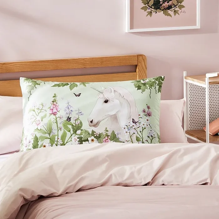 Fleur Harris Woodland Garden Unicorn Text Pillowcase