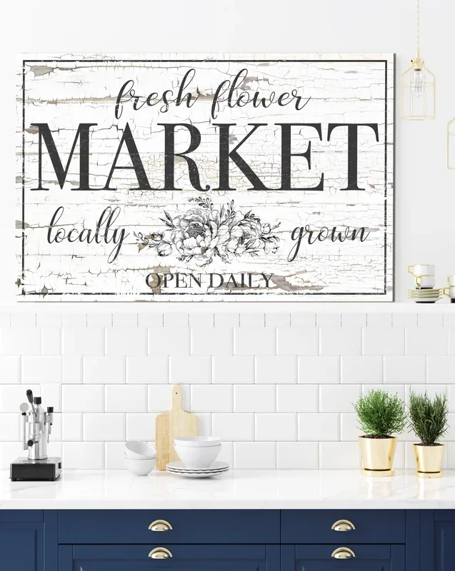 Fresh Flower Market Vintage Sign – Farmhouse Decor Canvas Art Wall Decor Vintage Signs