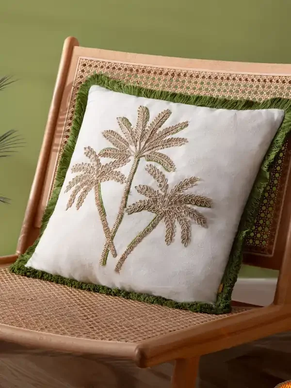 Furn Green Palm Embroidered Cushion