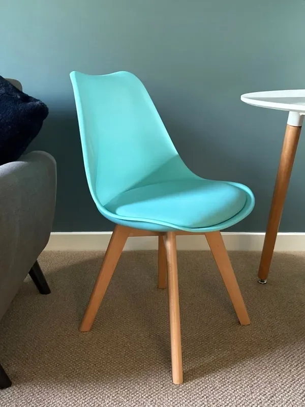 Fusion Living Aqua Soho Plastic Dining Chair Light Wood Leg Set of 2