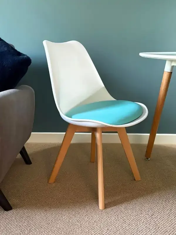 Fusion Living Aqua/White Soho Plastic Dining Chair Light Wood Leg Set of 2