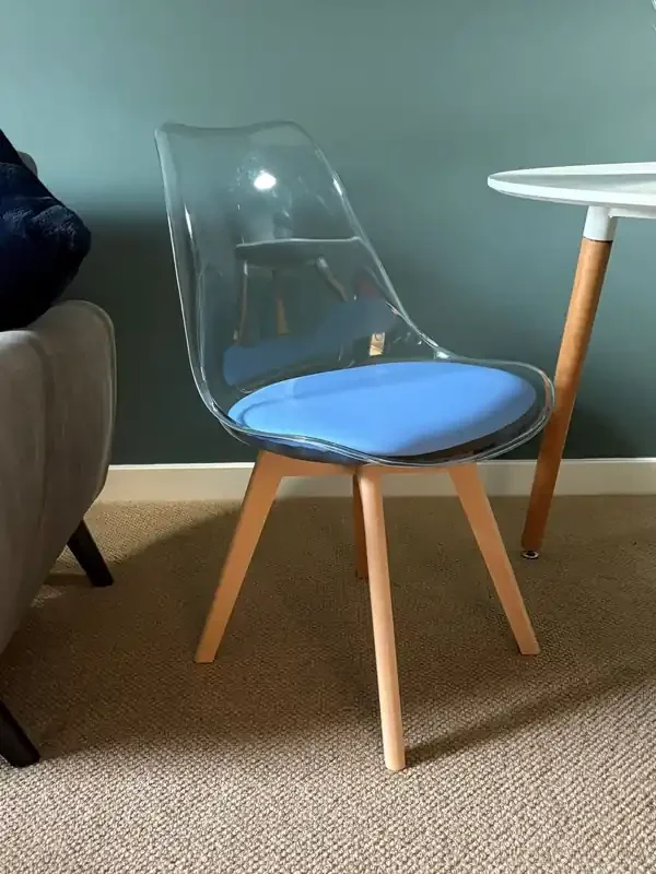 Fusion Living Blue Soho Clear Plastic Dining Chair Light Wood Leg Set of 2