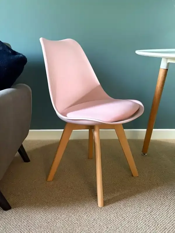 Fusion Living Blush Pink Soho Plastic Dining Chair Light Wood Leg Set of 2
