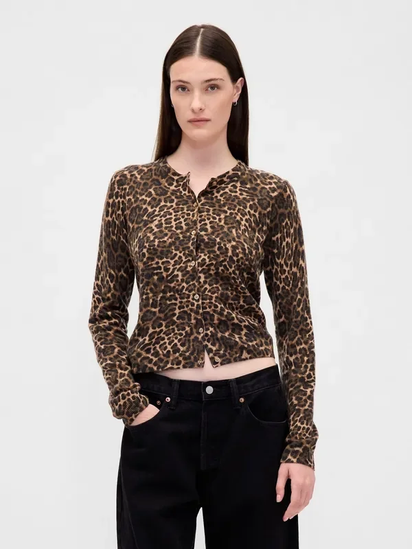 Gap Brown Leopard Print CashSoft Crop Cardigan