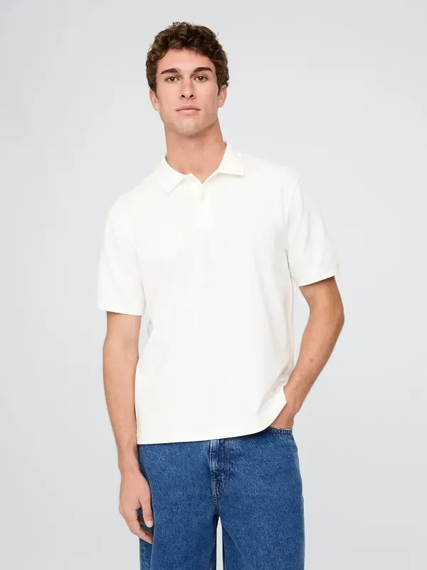 Gap White Cotton Pique Short Sleeve Polo Shirt