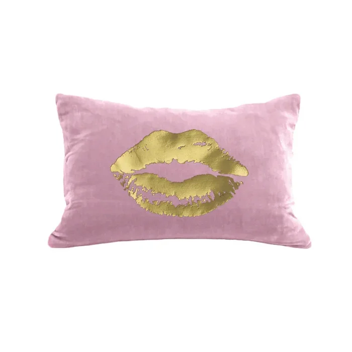 Gilded Luxe Lips Pillow – Gold on Antique Pink