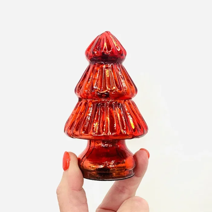 Glass Holiday 4″ Tree, Red