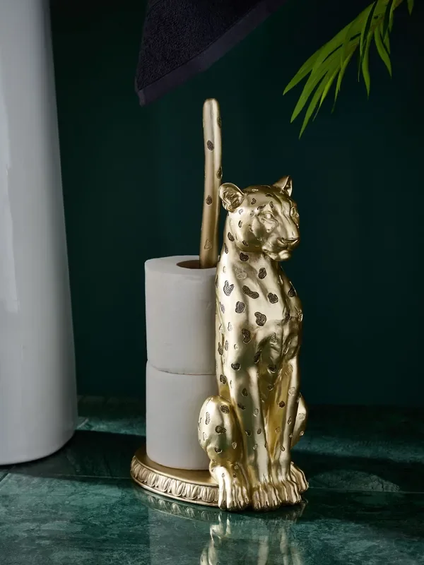 Gold Cheetah Floor Standing Toilet Roll Holder
