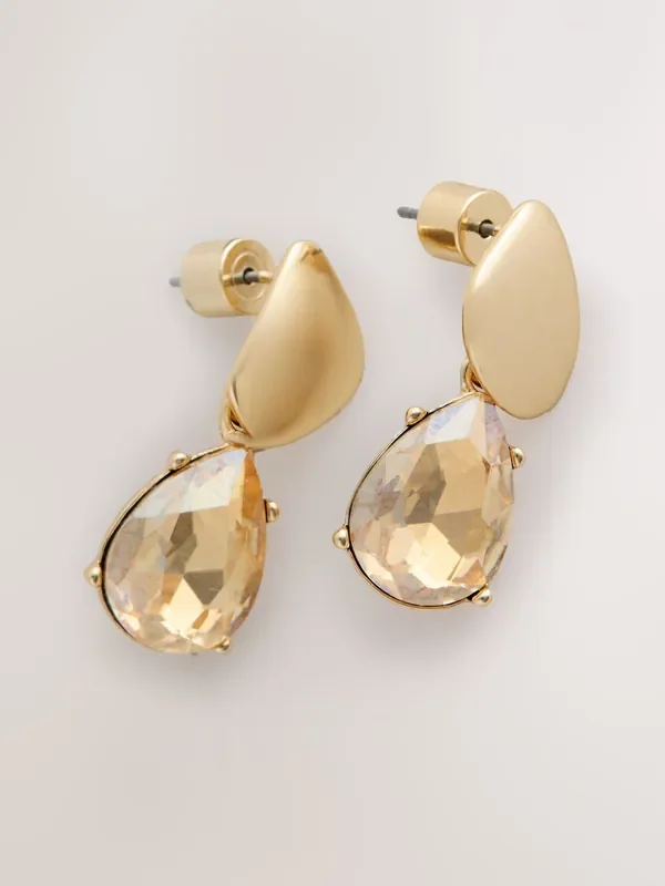 Gold Tone Sparkle Drop Stud Earrings