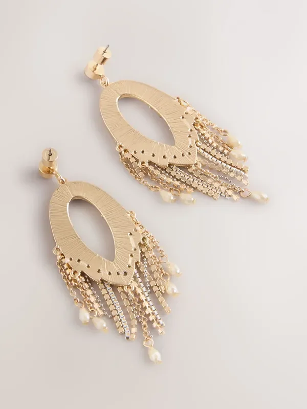Gold Tone Sparkle Drop Tassel Earrings