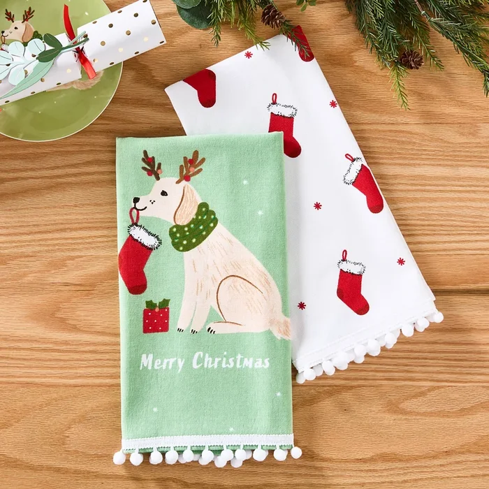 Golden Hound Christmas Tea Towels 2 Pack