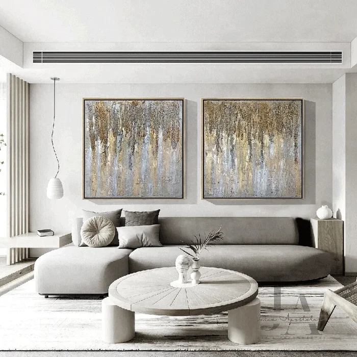 Gray Silver Original Abstract Paintings with Rich 3d Textures Neutral Decor Minimalist Wall Art Set