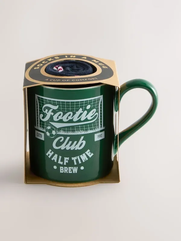 Green Football Mug And Socks Set