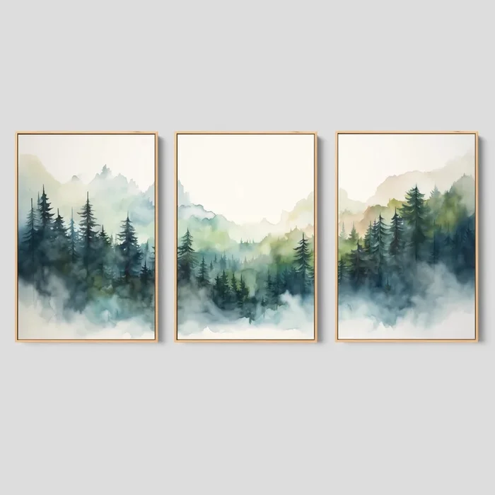 Green Forest Wall Art Set – Watercolor Nature Prints (Set of 3)