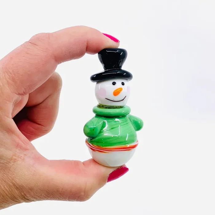 Green Sweater Artglass Snowman