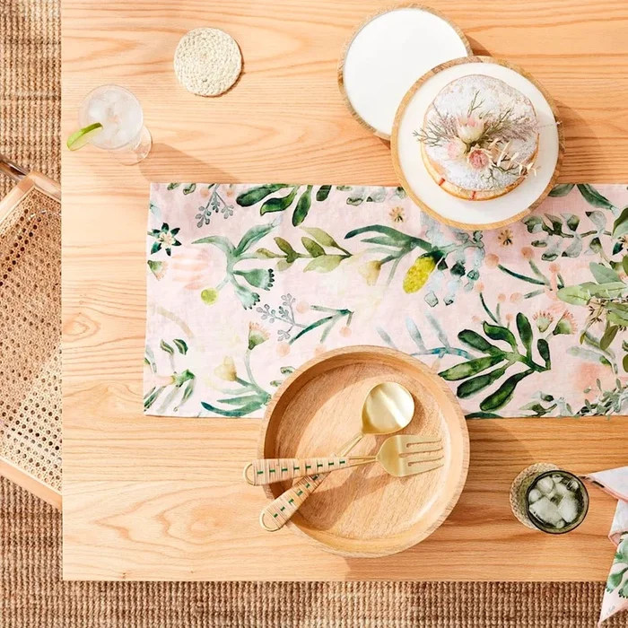 Habitation Pink & Green Linen Table Runner