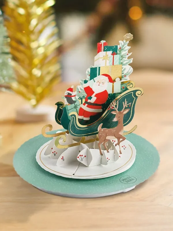 Hallmark Green Music & Motion 3D Santa & Sleigh Christmas Card